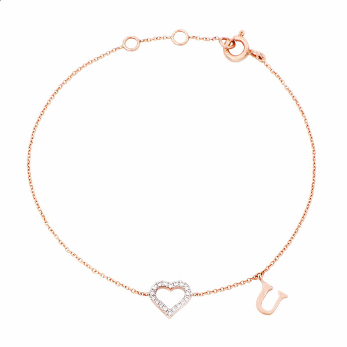 diamond heart rose gold bracelet