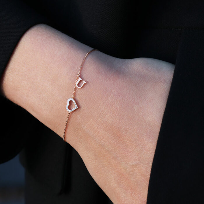 diamond heart rose gold bracelet